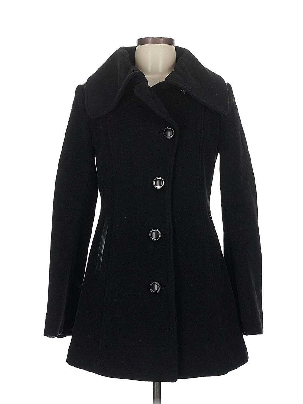Mackage Black Wool Pea Coat with Wide Collar